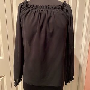 Shirley of Hollywood Sheer Black Peasant Blouse, Size Medium